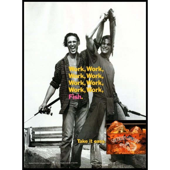 1994 Southern Comfort Whiskey Vintage Print Ad Fish Fishing Fishermen Wall Art - Picture 1 of 1